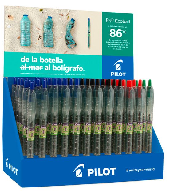 Pilot Expositor 60 Boligrafos De Bola Retractiles B2p Ecoball Begreen + 10 B2p Gel Begreen