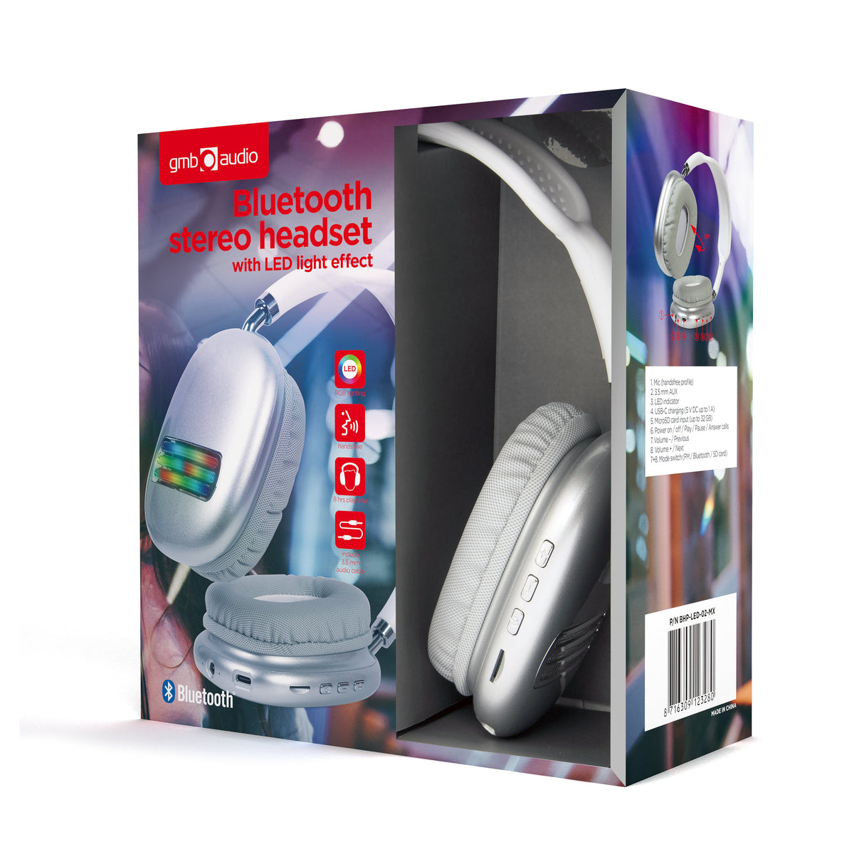 EAN 8716309123280 - Gembird BHP-LED-02-MX auricular y casco Auriculares Inalámbrico y alámbrico Diadema Llamadas/Música Bluet imagen 10