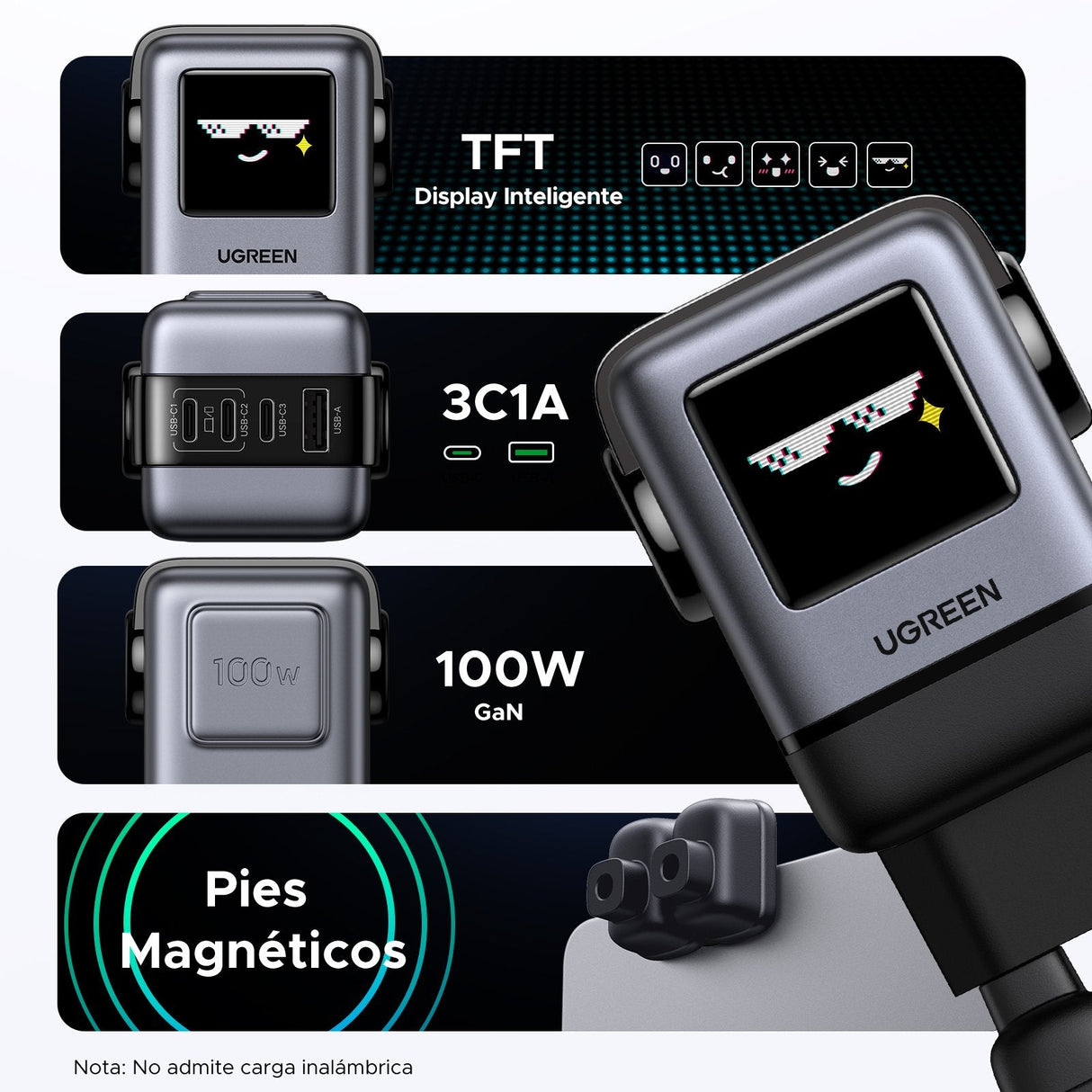 Cargador Ugreen Usb-A+3*Usb-C 100w Gan Fast