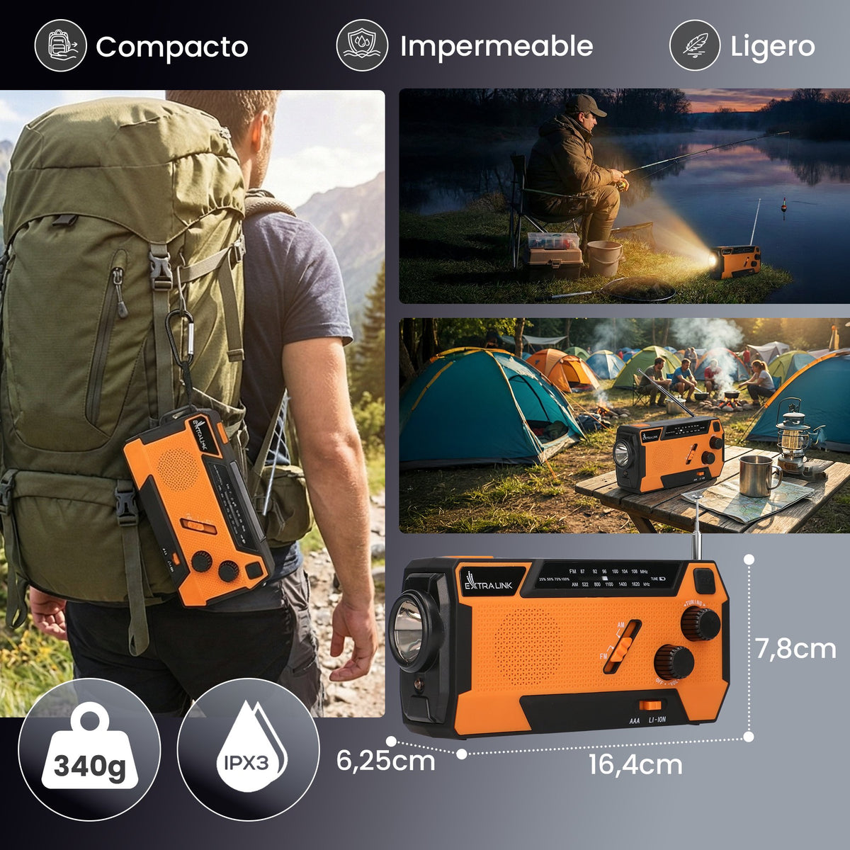 EAN 5904960293746 - Extralink RADIO AWARYJNE SOLARNE Z KORBKA DYNAMO POWERBANK 4000MAH Z LATARKA SOS SR-4000 Portátil Analógi imagen 38