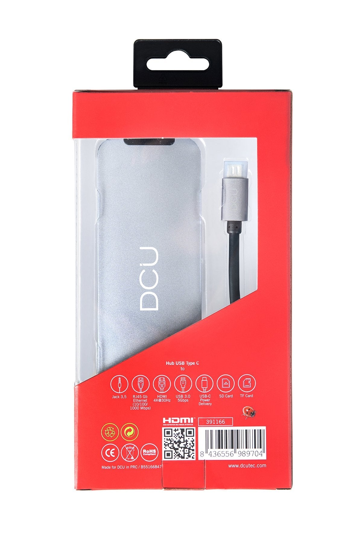 Dcu Tecnologic Hub Usb Tipo C - Conexion Hdmi 4k - Audio Jack 3.5mm - 3 Usb 3.0 - Ethernet Gigabit - Lector De Tarjetas