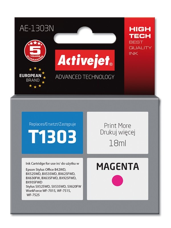 Tinta Activejet Ae-1303n (Reemplazo Para Epson T1303 - Supreme - 18 Ml - Magenta