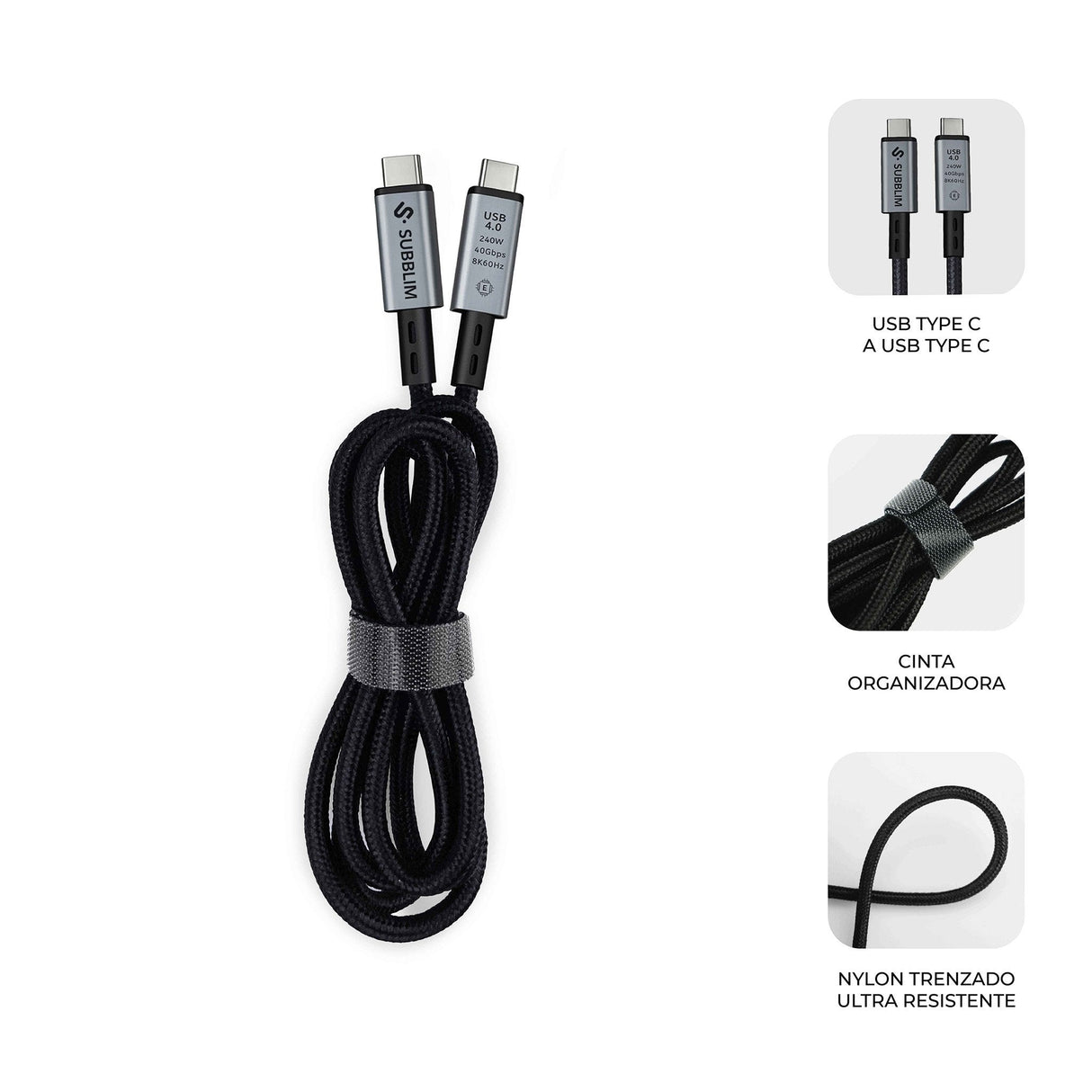 EAN 8436586743611 - SUBBLIM SUBCAB-C24010 cable USB USB4 Gen 3x2 USB C Negro imagen 3