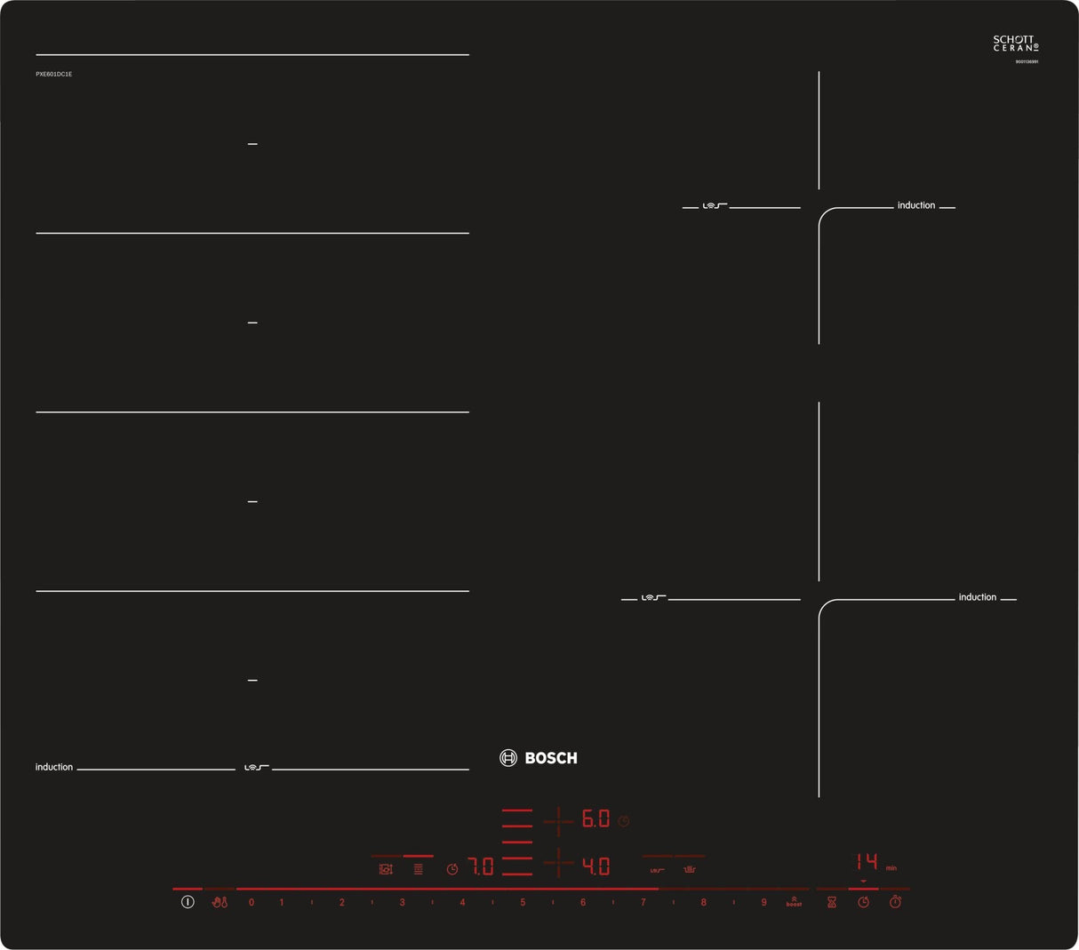 EAN 4242002915814 - Bosch Serie 8 PXE601DC1E hobs Negro Integrado Con placa de inducción 4 zona(s) imagen 1