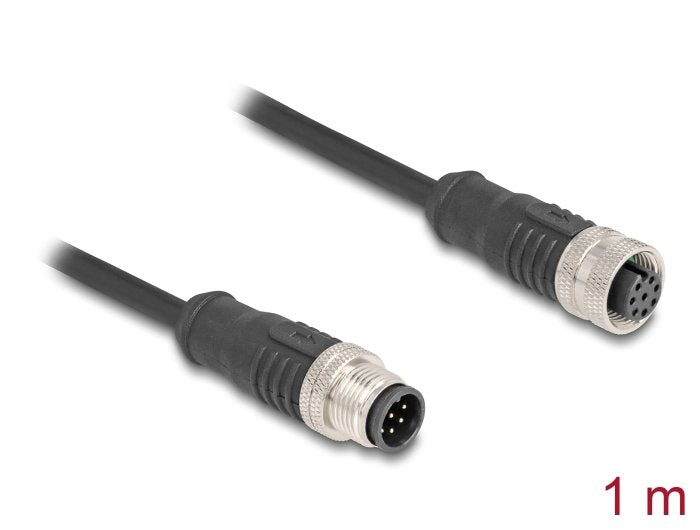 Delock 80803 Cable M12 Codificado A 8 Pin Macho A Hembra Pvc 1 M