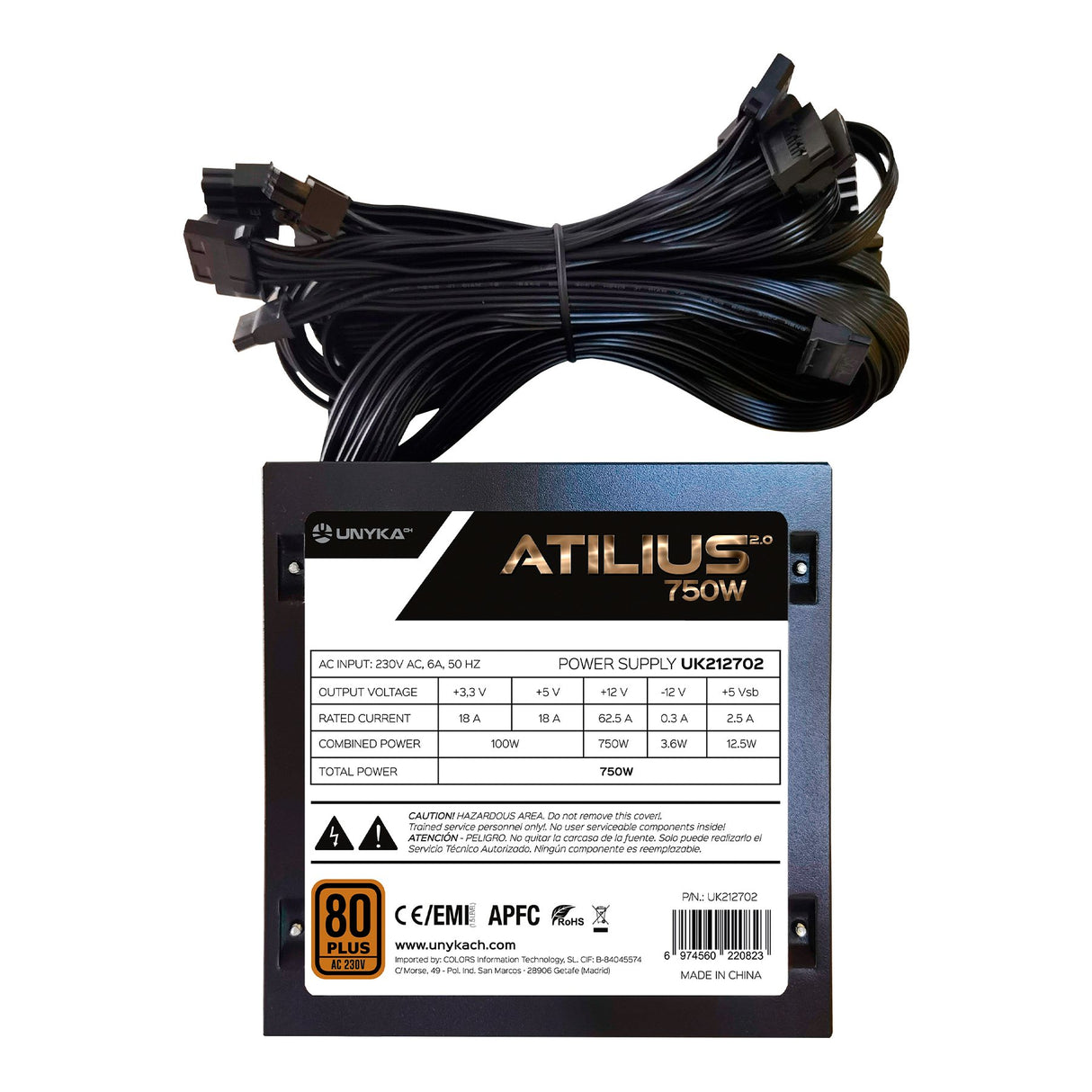 EAN 6974560220854 - UNYKAch ATX Atilius 2.0 Black 750W 80+ Bronze unidad de fuente de alimentación 20+4 pin ATX Negro imagen 3