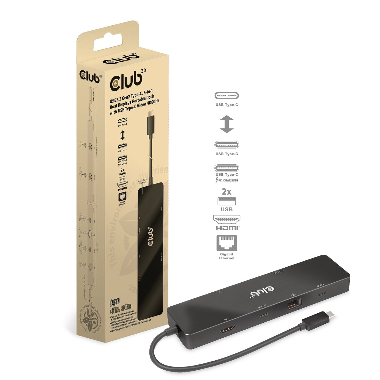 Club3d Usb-C Dock > Hdmi Usb-C 8k 2xusb Usb-C Pd100w Rj45 Retail