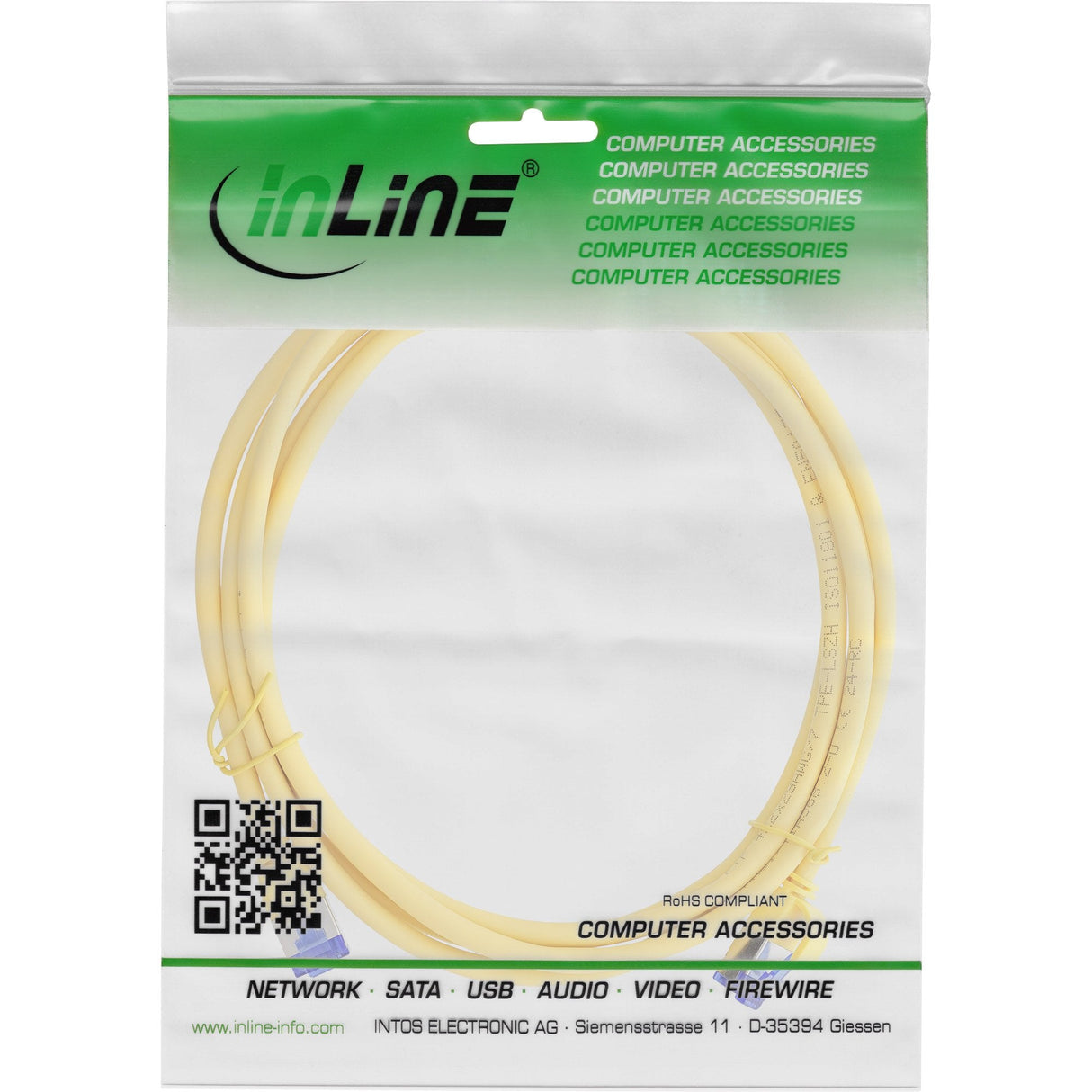 Inline® Cable De Red Slim, Cat.6a, S/Ftp, Tpe (Lszh) Flexible, Poe, Yellow, 0.5m