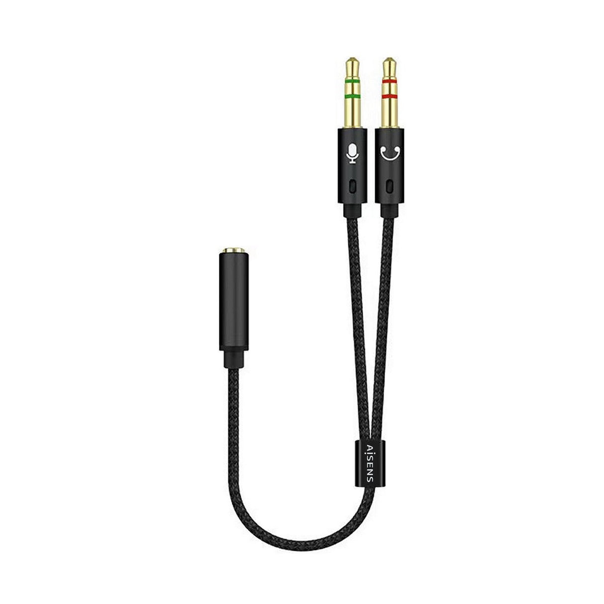 Aisens Cable Adaptador Audio Jack 3.5 4 Pines/H-2xjack 3.5 3 Pines/M - 25cm - Negro