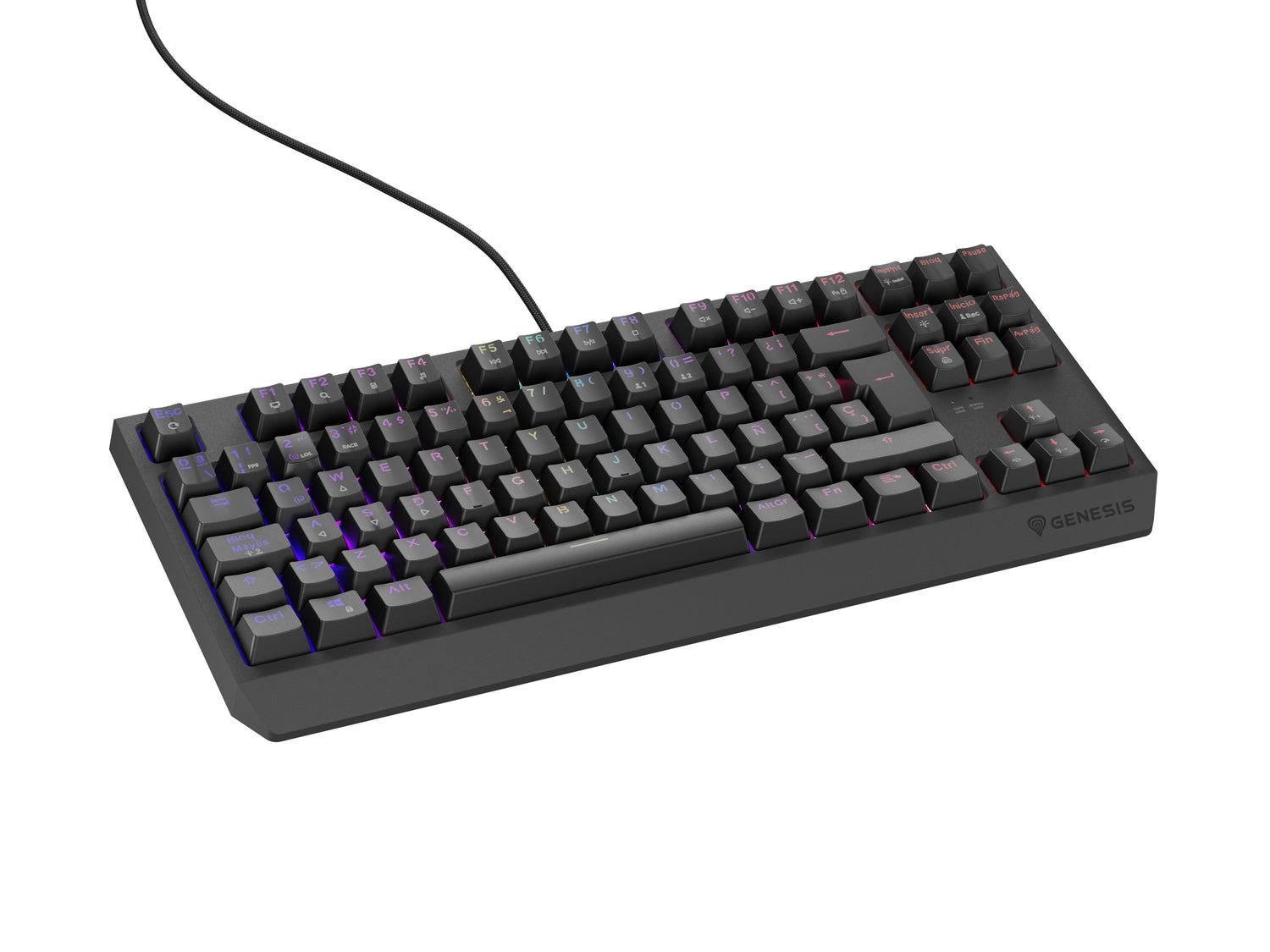 Teclado Gaming Español  Genesis Thor230 Tkl Rgb Mecanico Negro Switch Outemurojo Hot Swap