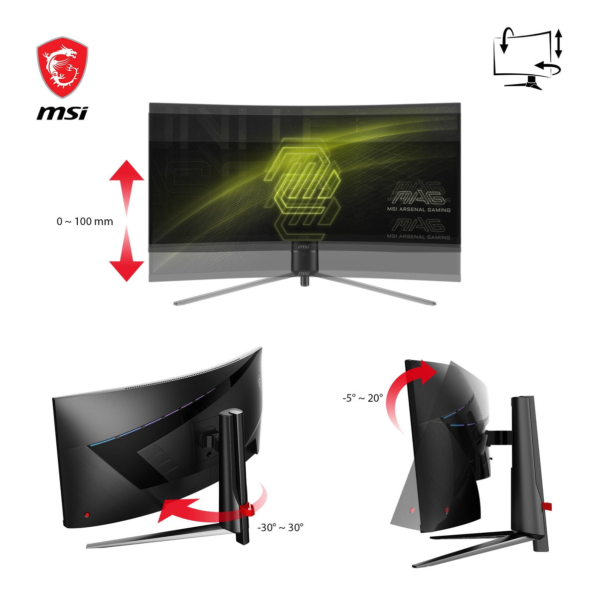 Msi Mag 345cqrde, Monitor Gaming 86 Cm 34", Negro, Uwqhd, Va, Curvo, Ai-Vision, Panel 180hz 9s6-3dd14h-003