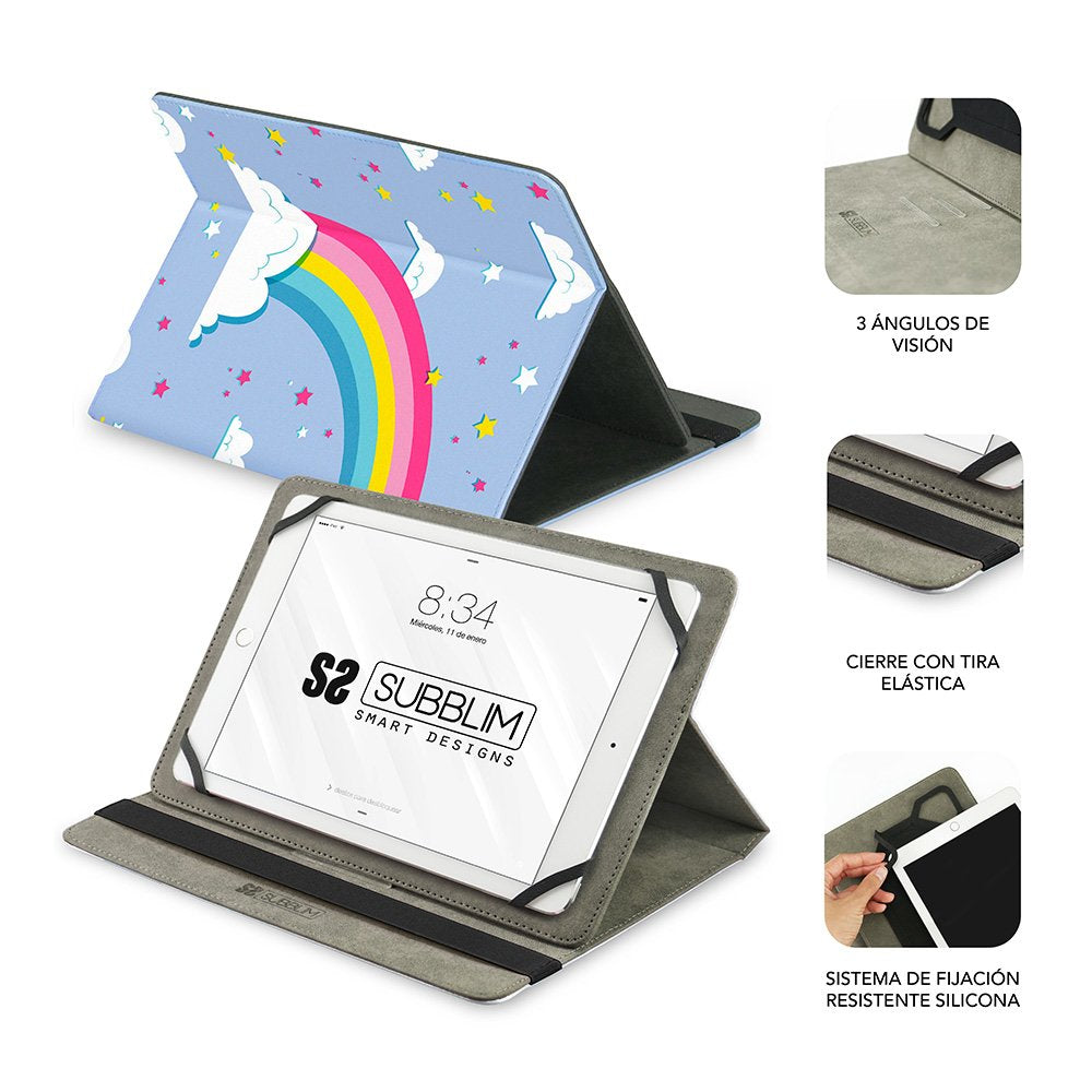 Funda Universal Subblim Trendy Case Unicorn Para Tablet Hasta 10.1'/25.6cm Stand 3 Ángulos Visión Fijaciones Silicona Cierre Banda