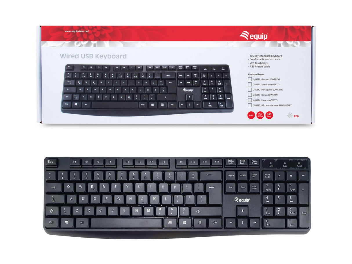 Equip Teclado Con Cable Us Negro 1.50m