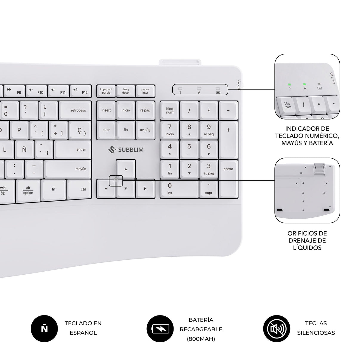 Combo Teclado Raton Subblim Prowave Inalamb Ergo Blanco