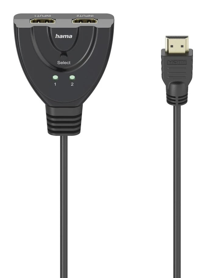 Hama Essential Conmutador Hdmi 4k - Cable 1.7cm - Luz Led - 2 Entradas Hdmi Hembra - 1 Salida Hdmi Macho - Negro