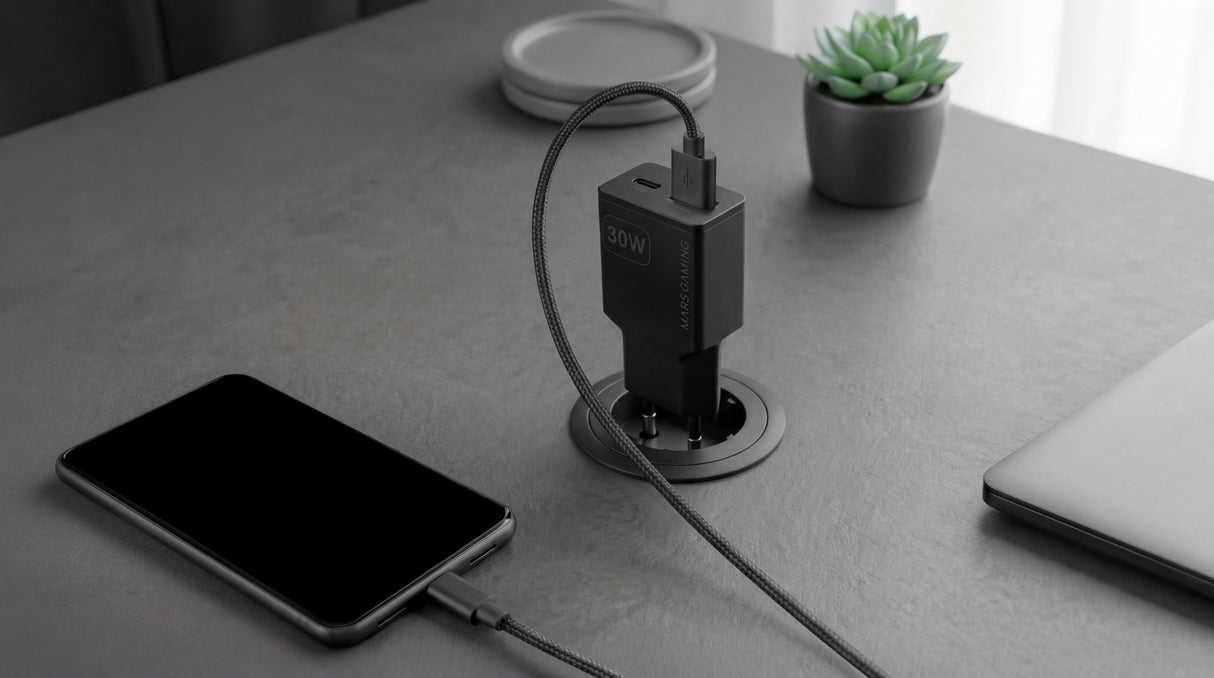 Cargador Usb Gan Mars Gaming Md-Gan30 30w 1xusb-C 1xusb-A Pd Color Negro