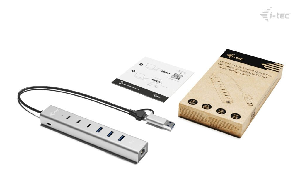 I-Tec Usb-C Usb-A Metal Hub 6 Port 3x Usb-C 3.2 Gen1 3x Usb-A 3.2 Gen1 1x Glan Power Delivery 85w