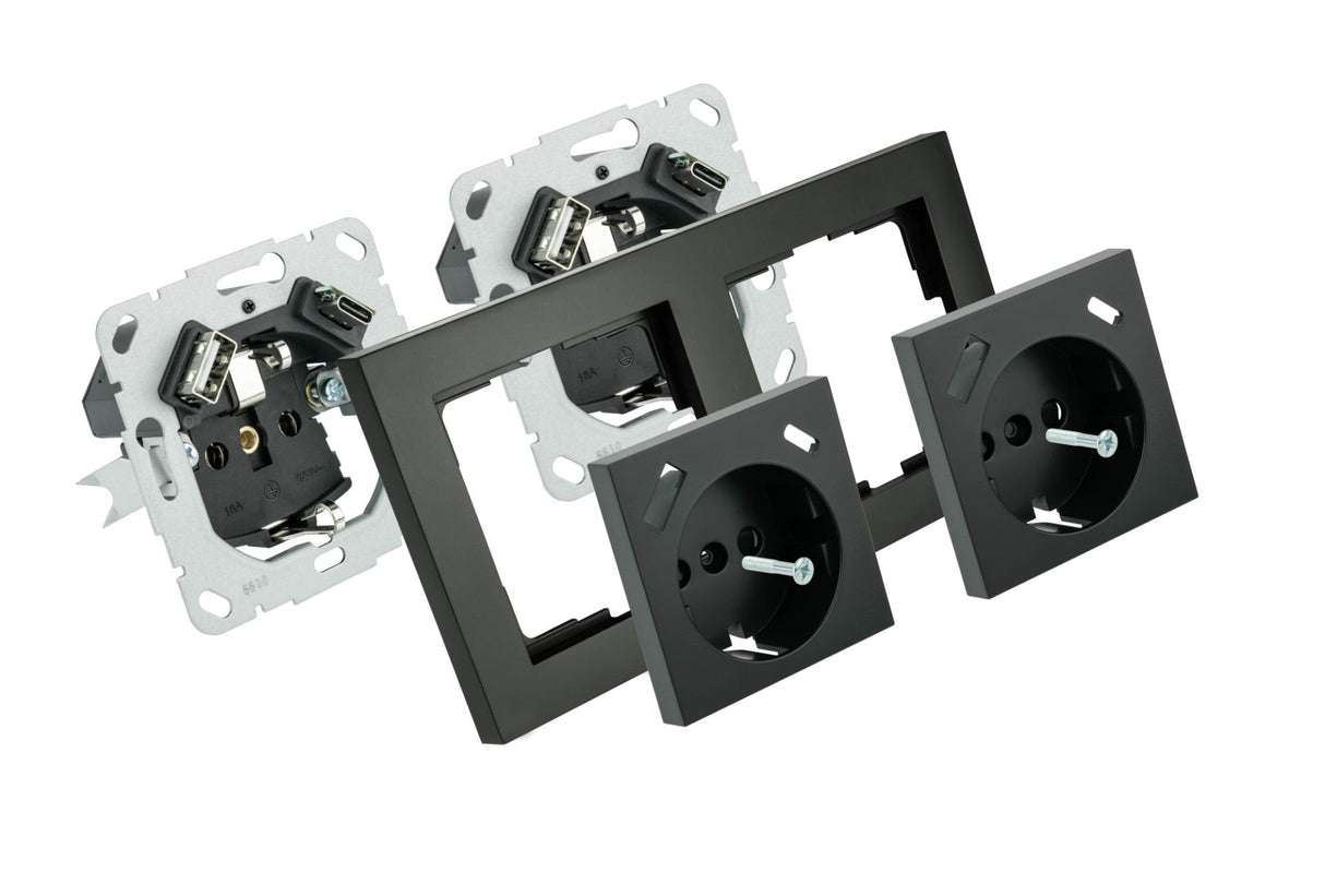 Cablemeimer Schutzkontakt-Einbaumeckdose 2-Fach Anthrazit