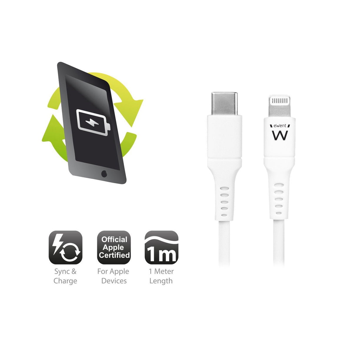 Cable Usb 3.1 Gen 1 Ewent Tipo C > Lightning Macho/Macho 1 M