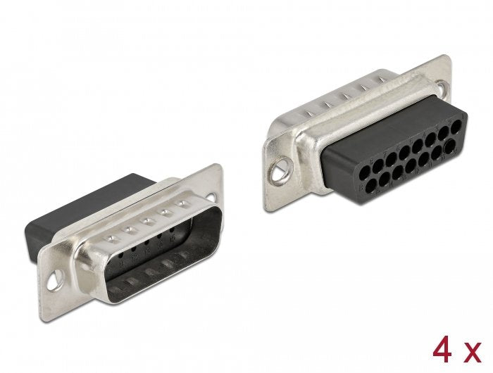 D-Sub 15 Pin Crimp Conector Macho, Metal, 4 Unidades