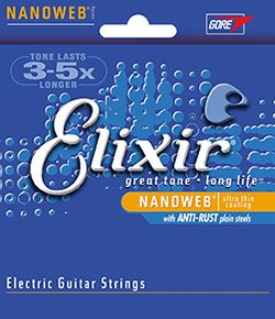 Elixir Cuerdas Para Guitarra Eléctrica Strings Con Recubrimiento Nanoweb, Calibre Mediano (.011-.049)