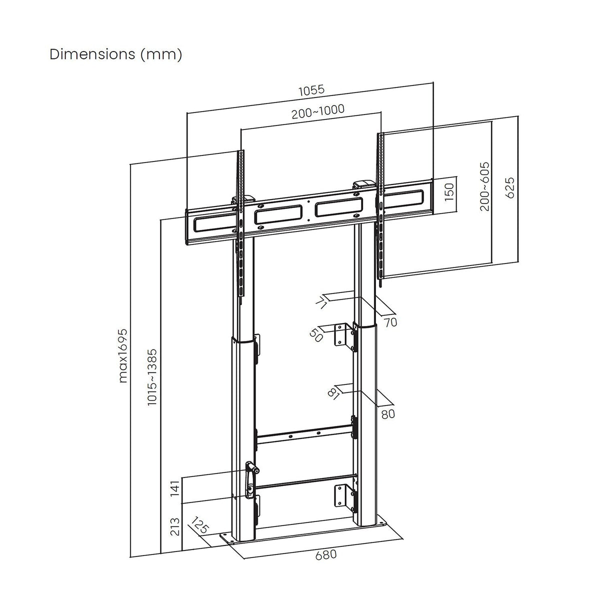 Aisens Soporte Suelo Con Manivela Y Fijacion A Pared, Tv 120kg De 60-100, Negro