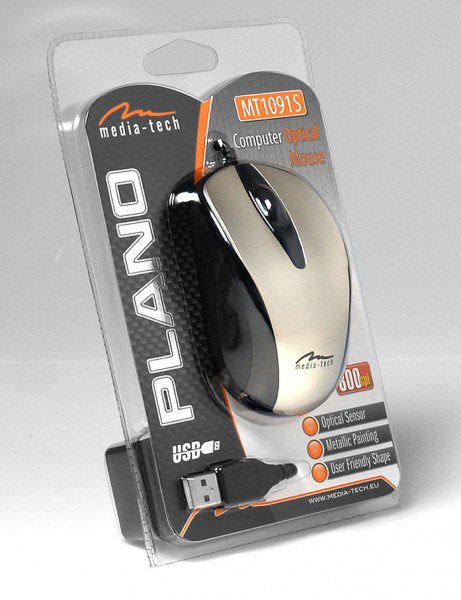 Mediatech Mt1091g Plano - Ratón Óptico 800 Cpi, 3 Botones + Scroll, Gris Usb