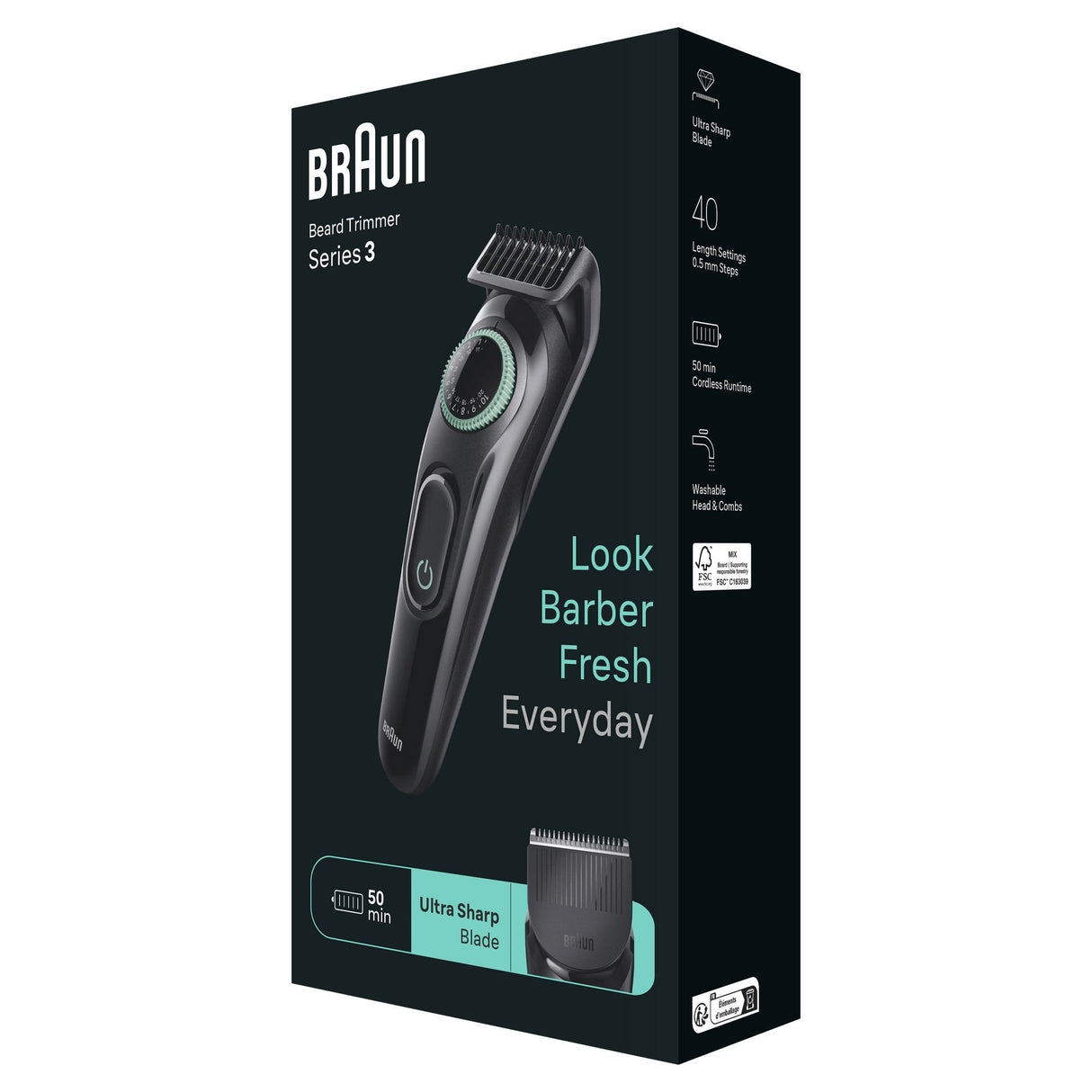 EAN 4210201447757 - Braun BeardTrimmer 3 BT3411 Batería 40 2 cm Negro, Verde imagen 2