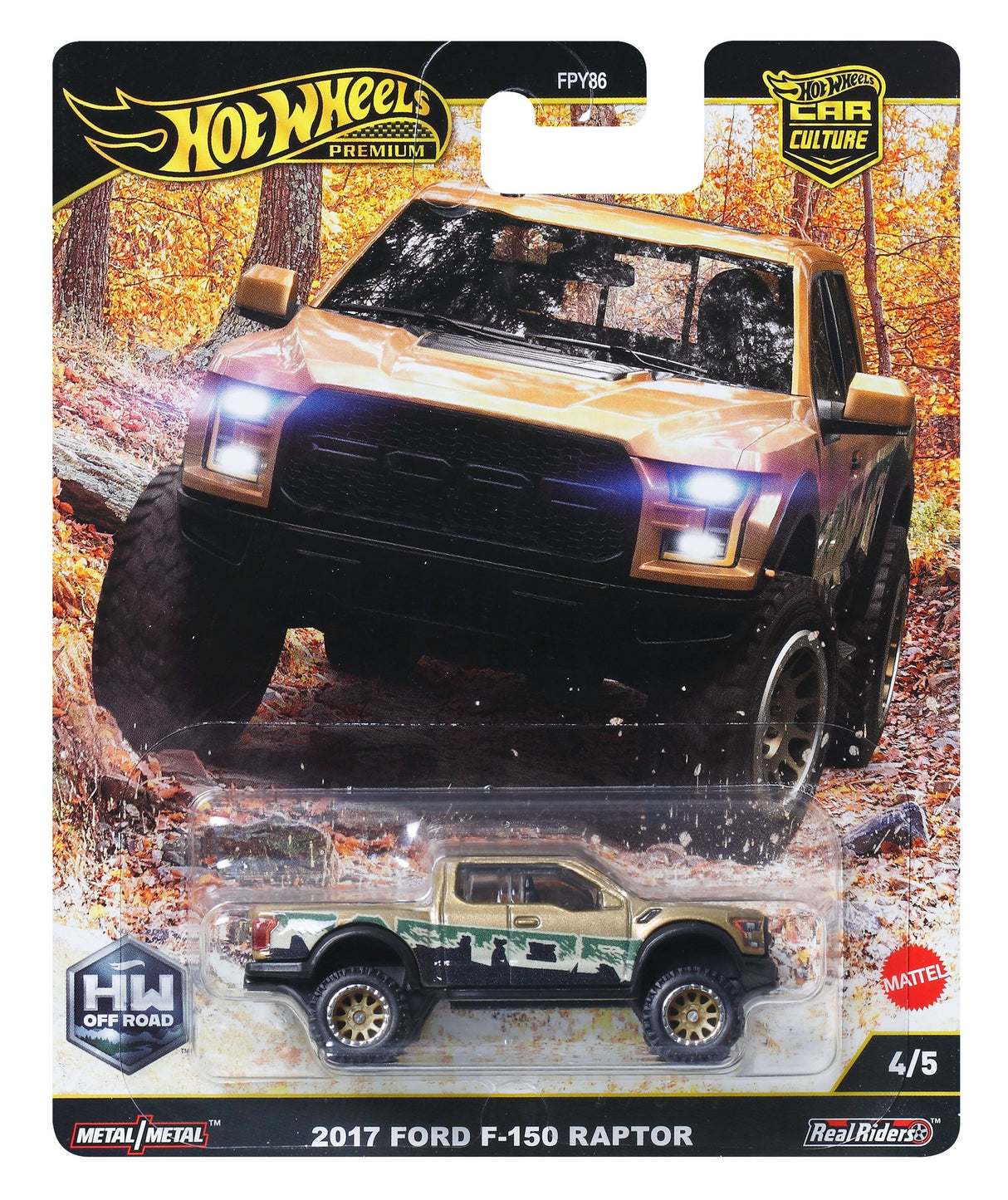 Hot Wheels Premium Car Culture Off -Road Vehicle 17 Ford F150 Raptor, Vehículo De Juego Jbk70