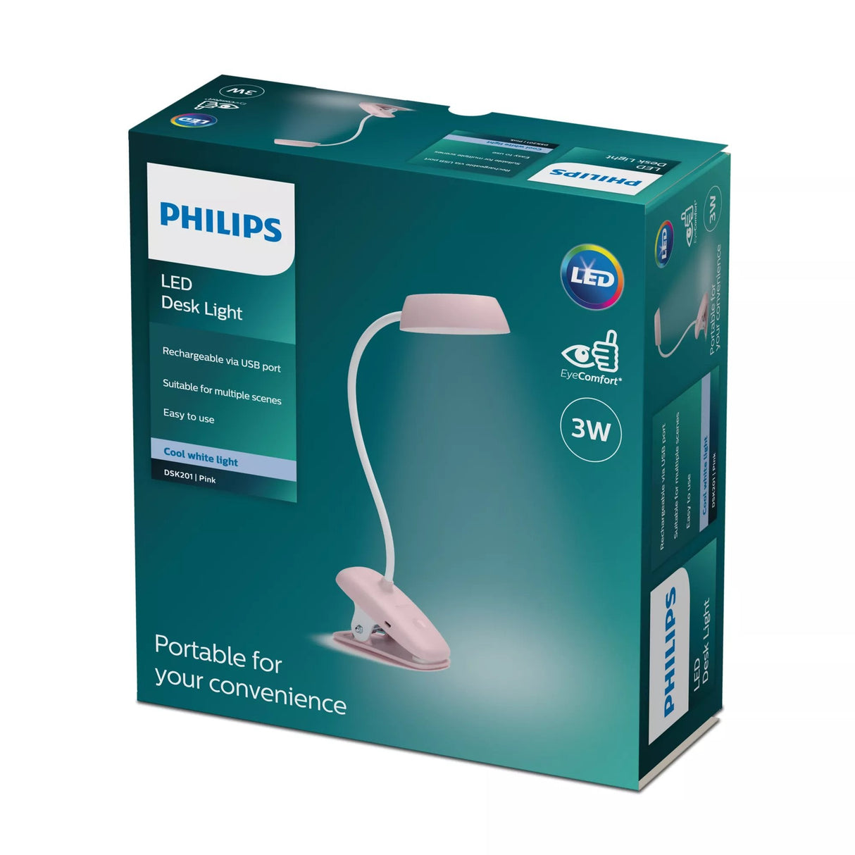 Lámpara Portátil Philips Donutclip Dsk201 3w Rosa