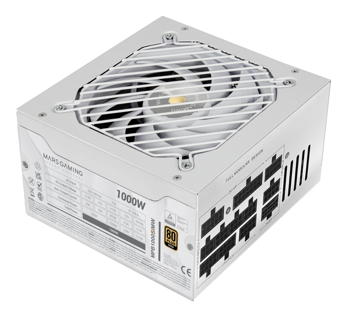 Fuente Alim. 1000w Si Modular 80+ Gold Blanco Mars Gaming <Div Class='Especificaciones'>. <Div Class='Especificaciones'>. 1000w / Silencioso / 90% Eficiencia / Ventilador 140mm / Atx / Modular. .