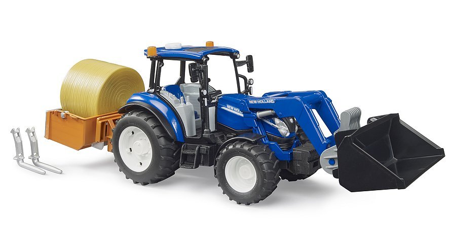 Bruder Bruder New Holland T5.120 Mit Frontlader, Ladekasten, Gabeln Und Rundballen 02187