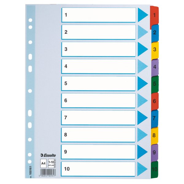 Esselte Indice De Carton Con Pestañas Reforzadas - A4 - Numeradas 1-10 - Multicolor