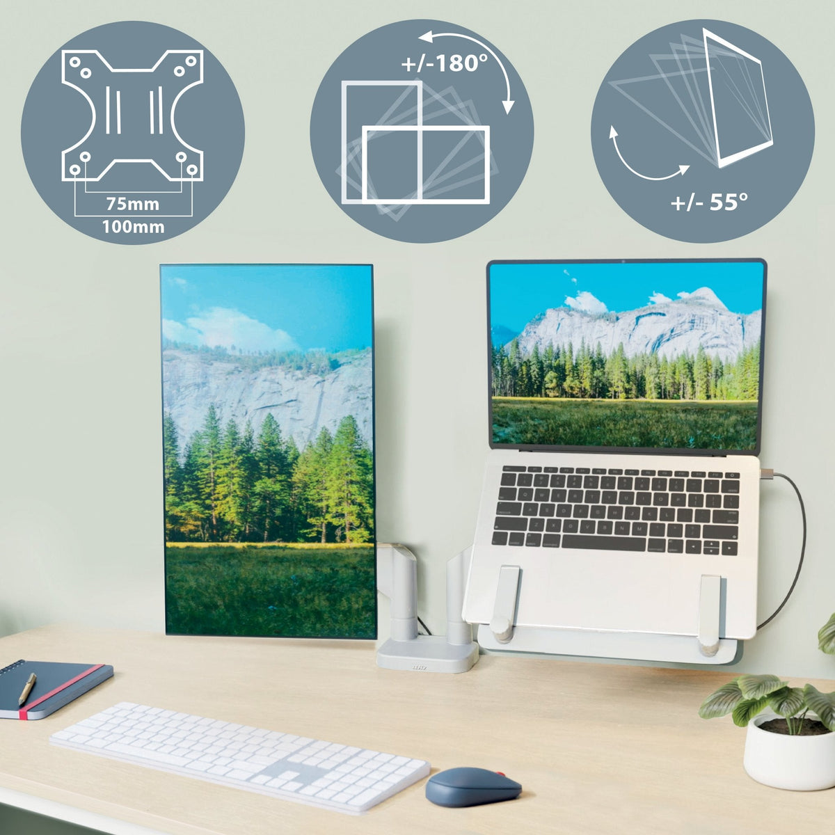 Leitz Dual Monitor- Y Laptop Arm Gris, 1120x110x600