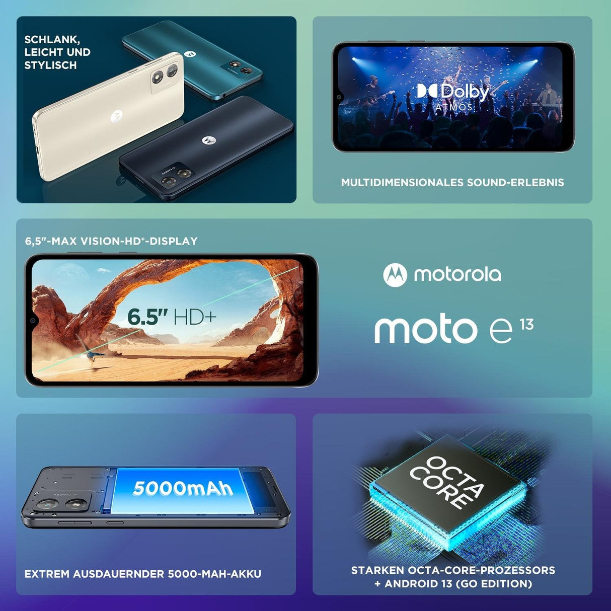 Smartphone Motorola Moto E13 Cosmic Black 8+128gb 6.5" Hd+