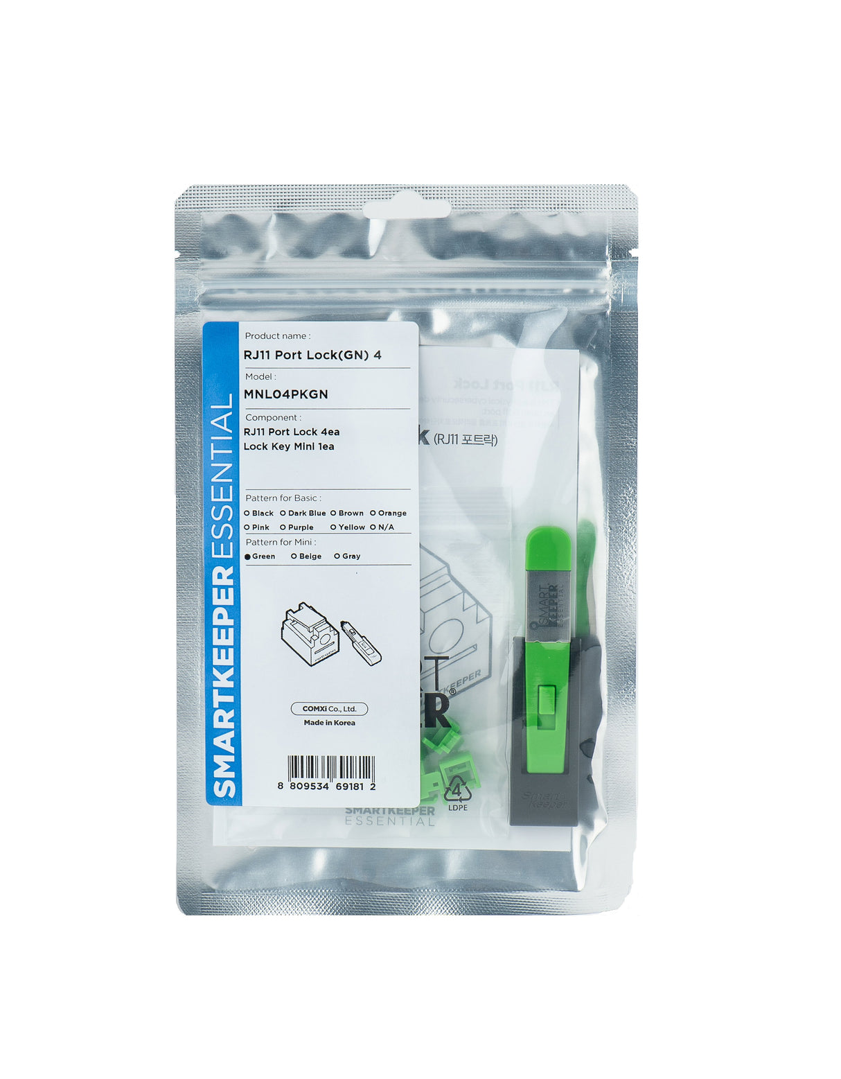 Smartkeeper Mini "Rj11 Port" Blocker Verde 4 Uds.+Key