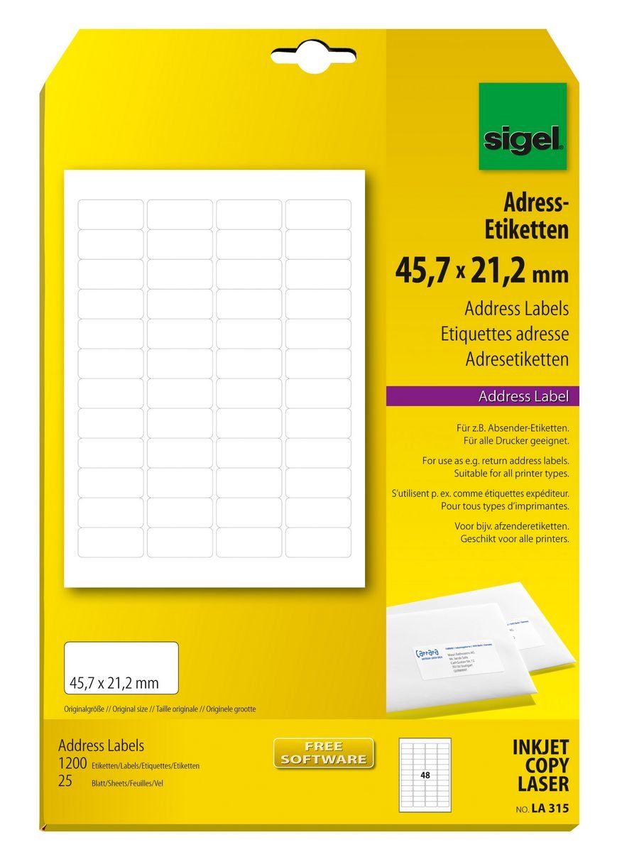 Sigel Etiquetas De Dirección La315 Blanco 45,7 X 21,2 Mm