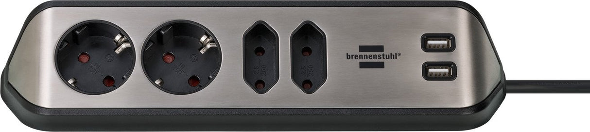 EAN 4007123668076 - Brennenstuhl 1153590410 base múltiple 2 m 4 salidas AC Interior Negro, Plata imagen 1