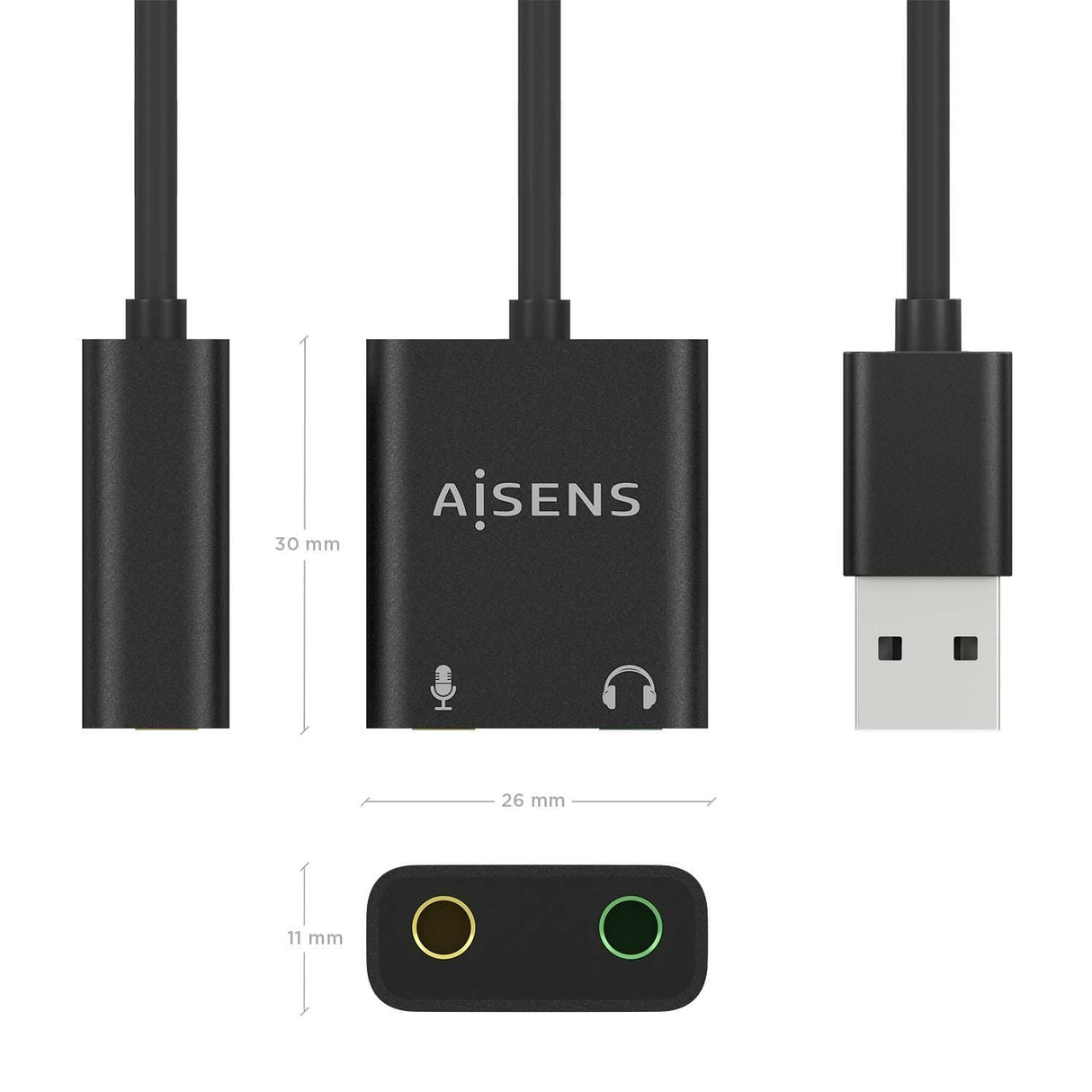 Aisens Conversor Usb-A A Audio 48khz - Usb-A/M-2xjack 3.5/H - 10cm - Negro