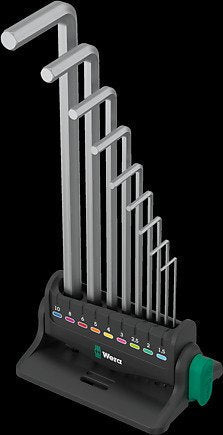 Wera 950/9 Hex-Plus 8 Juego De Llaves Acodadas, 9 Piezas, Destornillador Cromado, Con Clip De Retención Y Soporte De Pared 5022102001