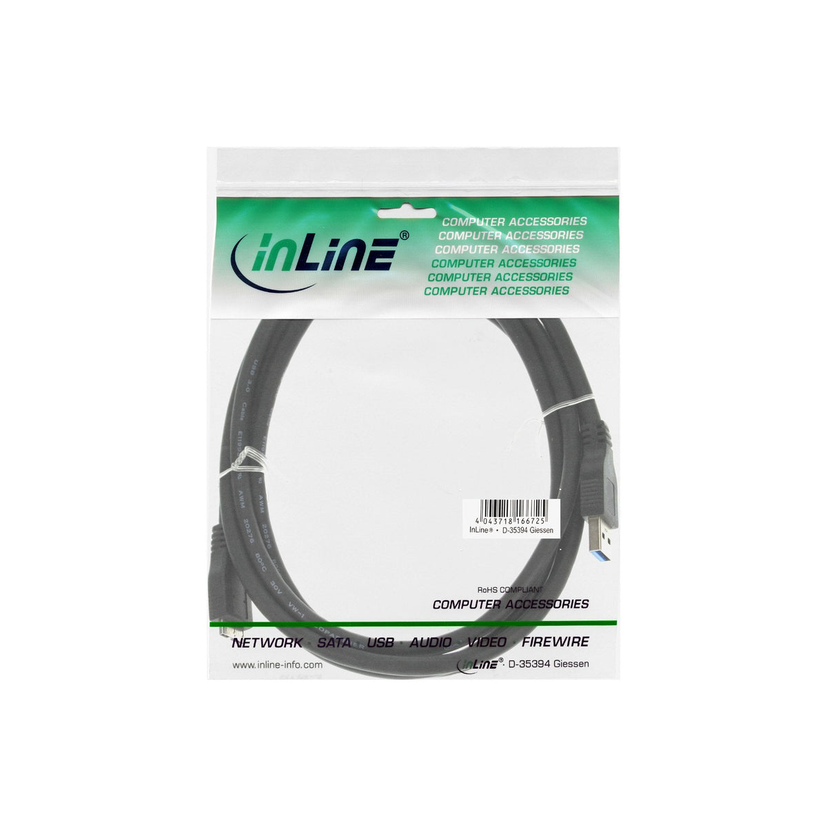 Cable Inline Usb 3.0 Tipo A Macho A Micro B Macho Negro 3m