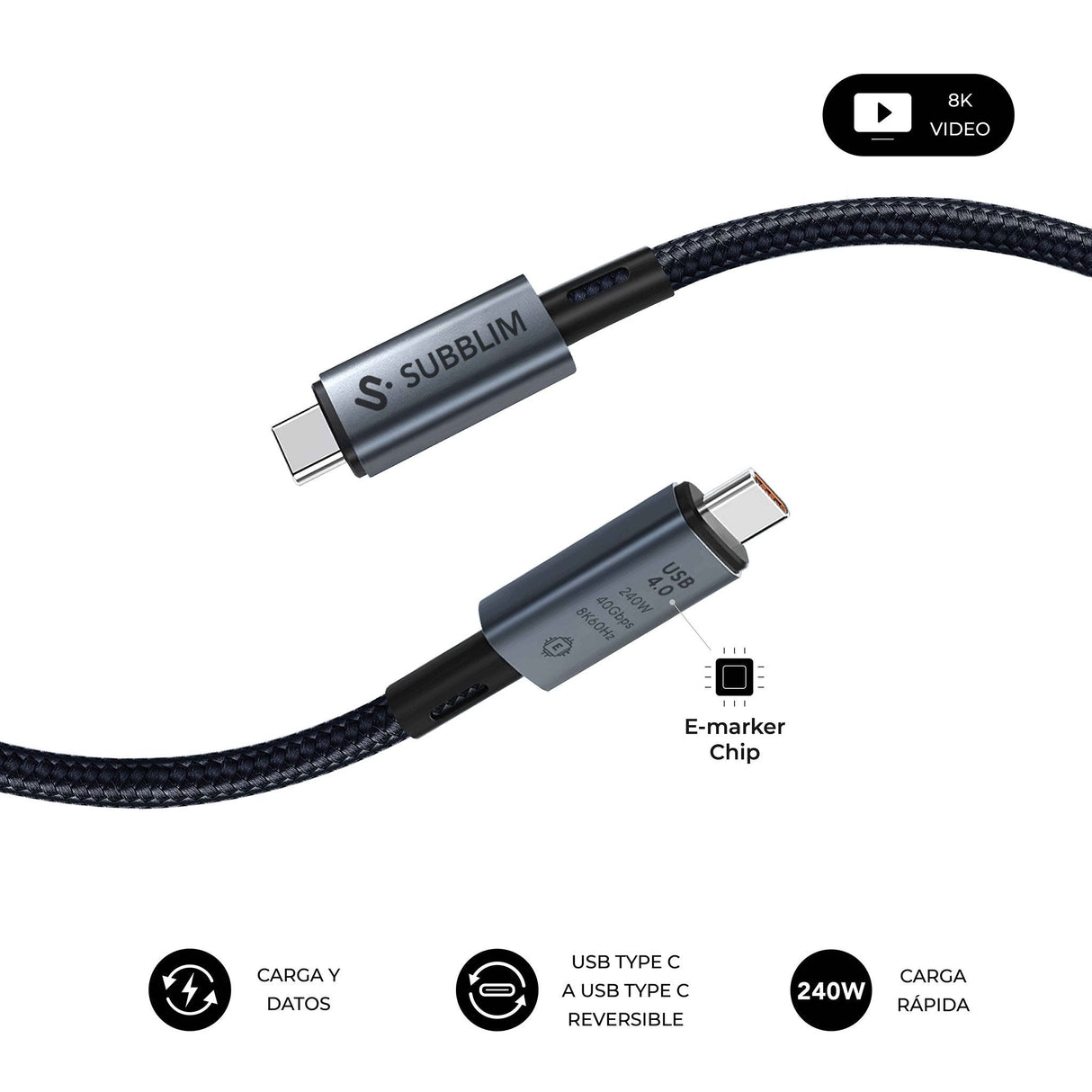 EAN 8436586743611 - SUBBLIM SUBCAB-C24010 cable USB USB4 Gen 3x2 USB C Negro imagen 2