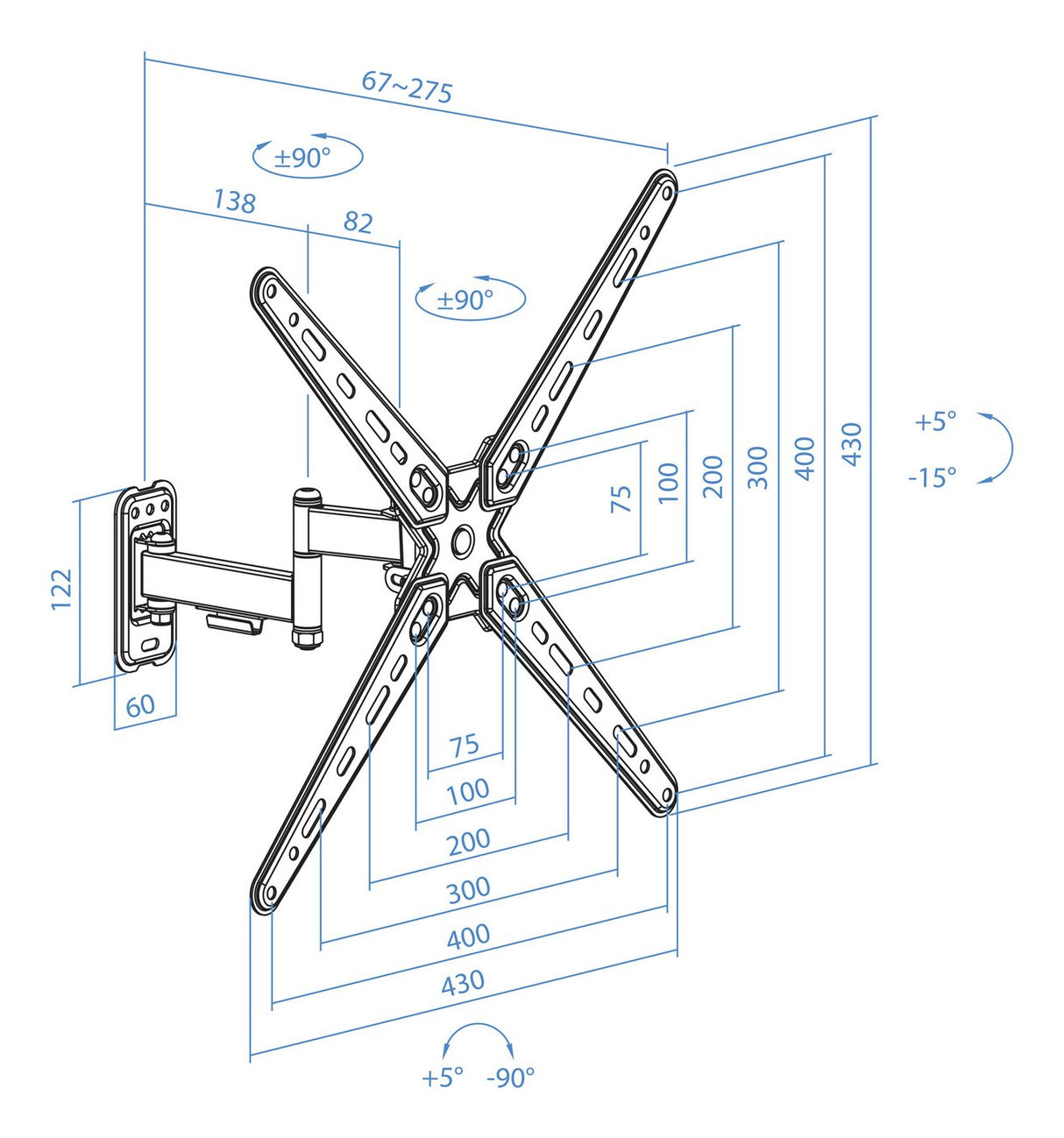 Soporte Pared Pantallas 13-55" Gira/Incli Negro