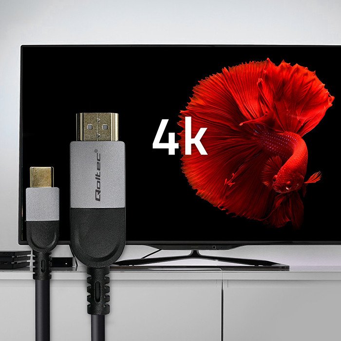 EAN 5901878504384 - Qoltec 50438 adaptador de cable de vídeo 2 m USB Tipo C HDMI Negro imagen 3