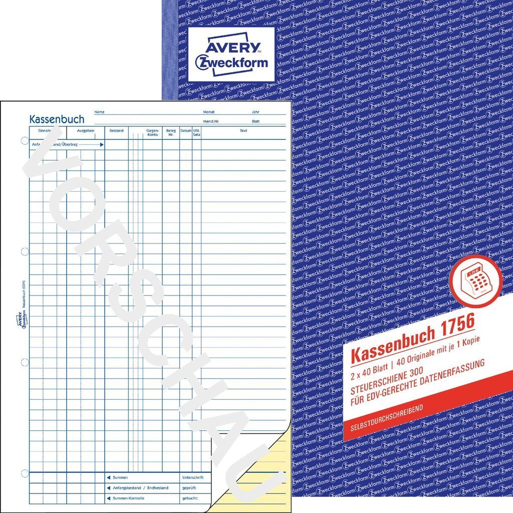 Avery Zweckform Kassenbuch - 40 Hoja - A4 (210 X 297 Mm)