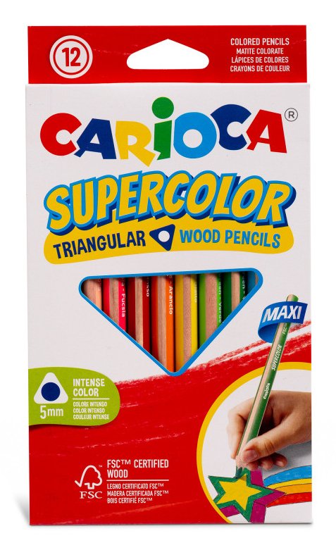 Carioca Supercolor Pack De 12 Lapices De Madera - Cuerpo Triangular Maxi - Colores Intensos Y Gran Opacidad -
