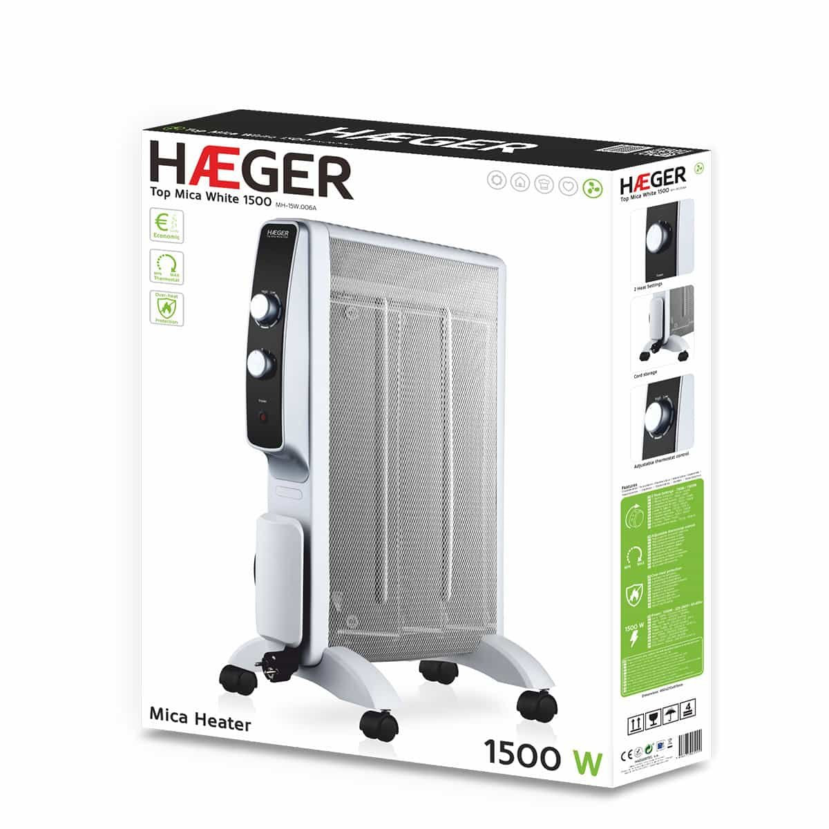 Haeger Mh-15w.006a Calefactor Eléctrico Interior Negro, Blanco 1500 W