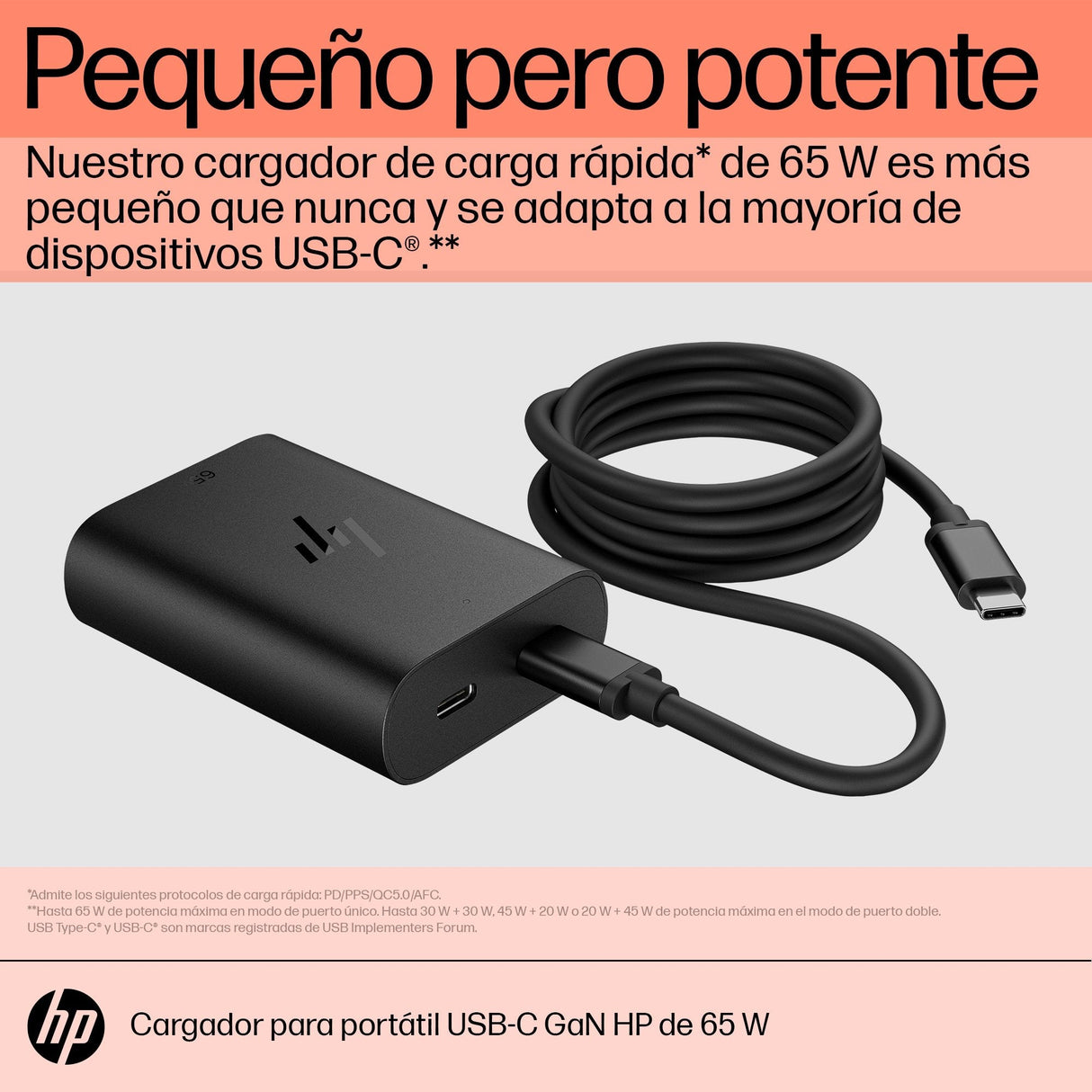 Cargador Para Portátil Hp Usb-C De Nitruro De Galio De 65 W
