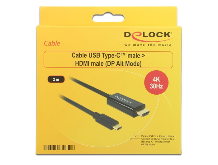Delock Cable Usb Type-C -> Hdmi M/M (Dp Alt Mode) 4k 30 Hz 2 M Negro
