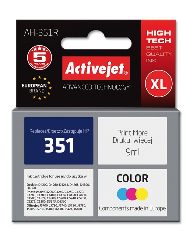 Activejet Tinta Ah-351r (Repuesto Hp 351 Cb337ee Premium 9 Ml Color)